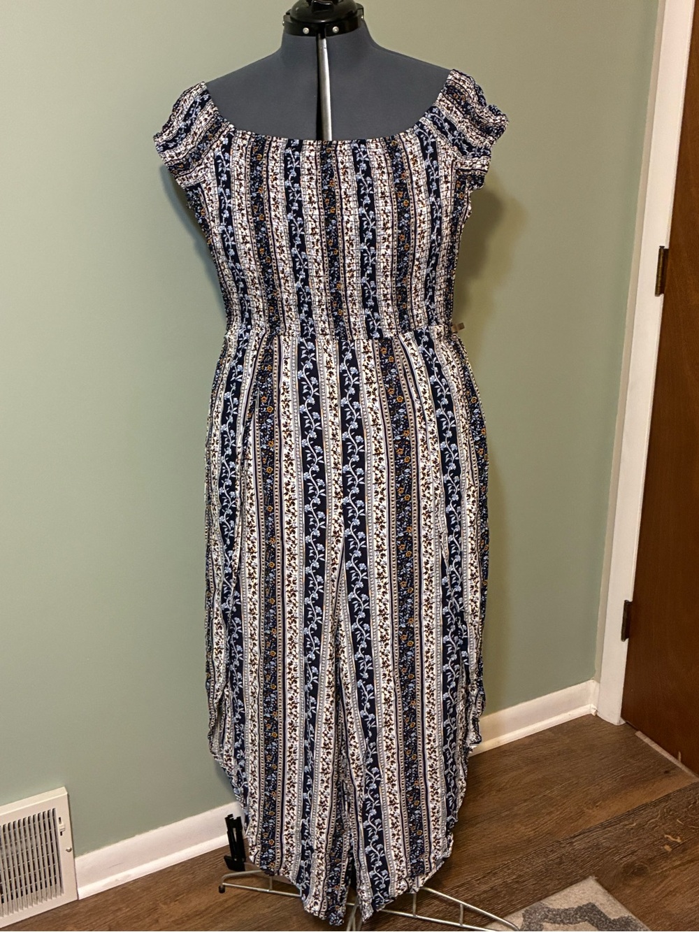 J for Justify Navy, White and Floral Printed Midi Jumpsuit